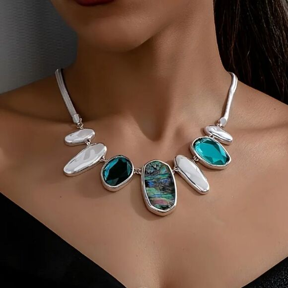 Bohemian Abalone & White Stone Necklace - Picture 2 of 5